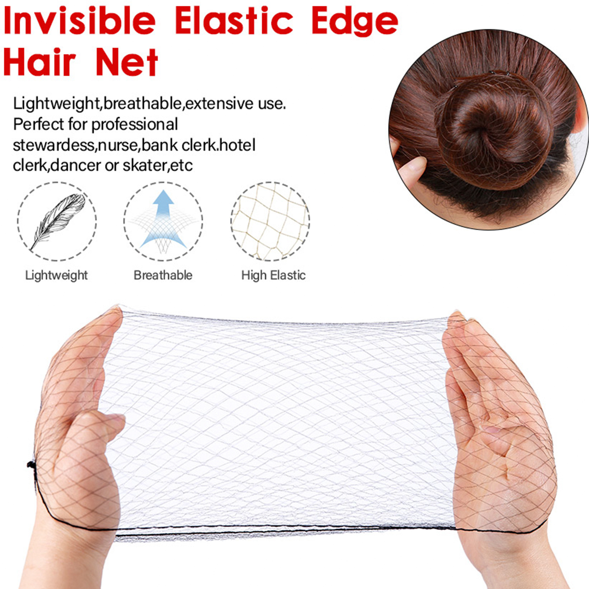 Red de moño Invisible para mujer, malla de estilo Simple, peluca transpirable, herramienta de peinado, accesorios para el cabello femenino, 10 piezas