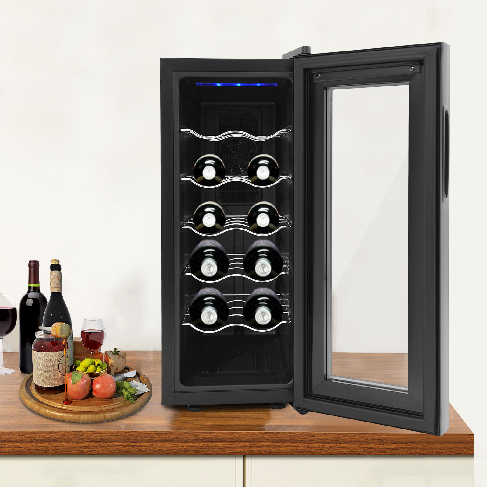 Weinkühlschrank 220 V-240 V 55 W 5-fach elektronischer Rotweinschrank Store Rotwein Champagner Schwarz