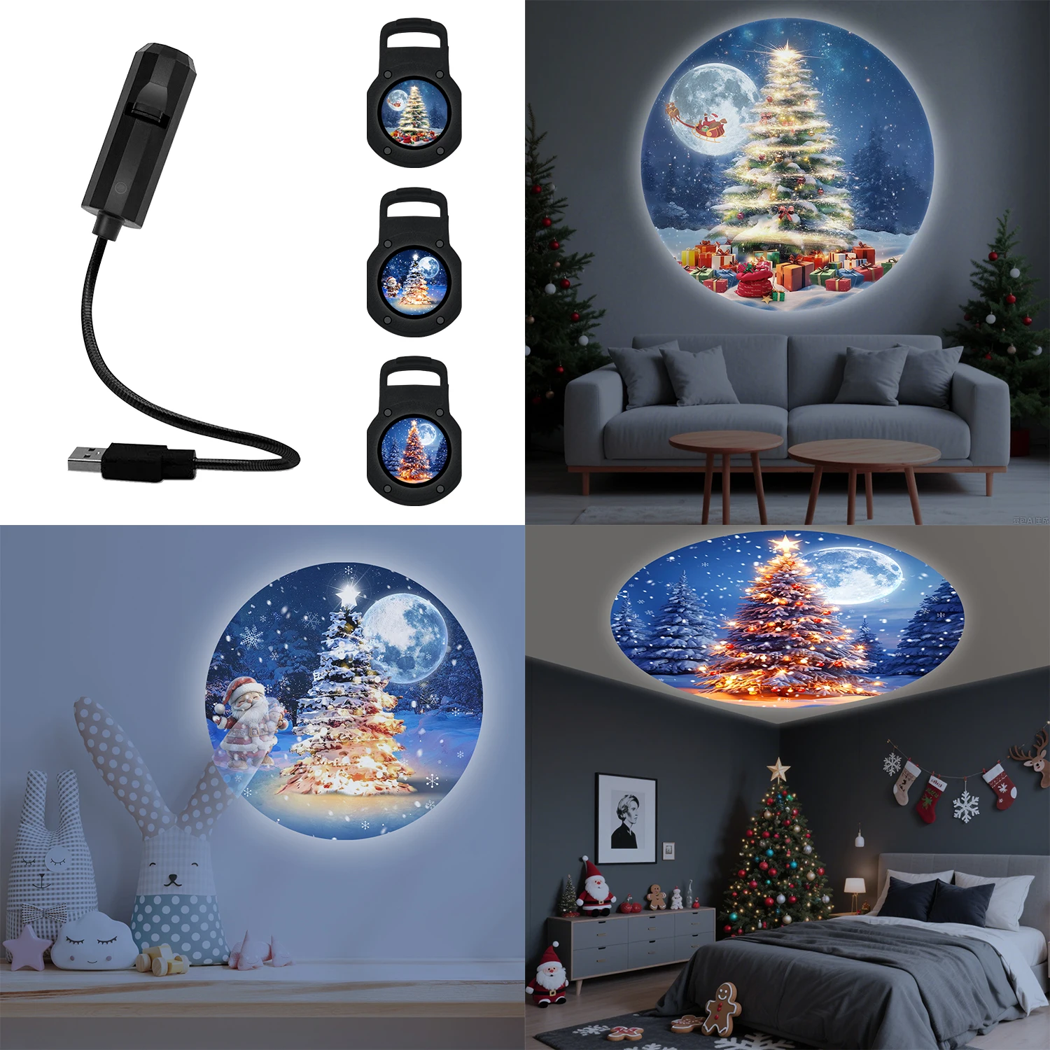 Creative Christmas tree projection light, three light and shadow switches, 360° rotation, Christmas atmosphere light