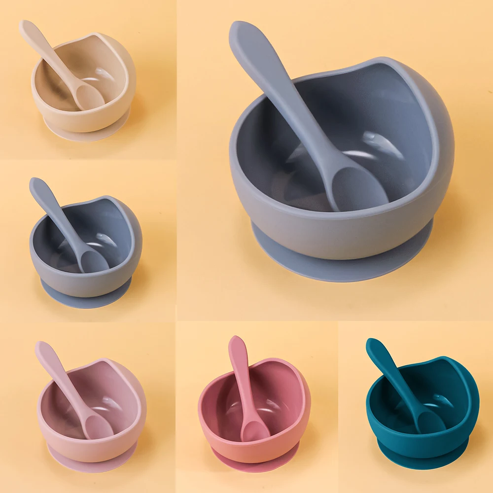 Cuenco con ventosa de silicona, vajilla de alimentación para entrenamiento infantil y joven, cuencos para aprender a comer y cuencos de comida complementaria para bebé, 2 uds.