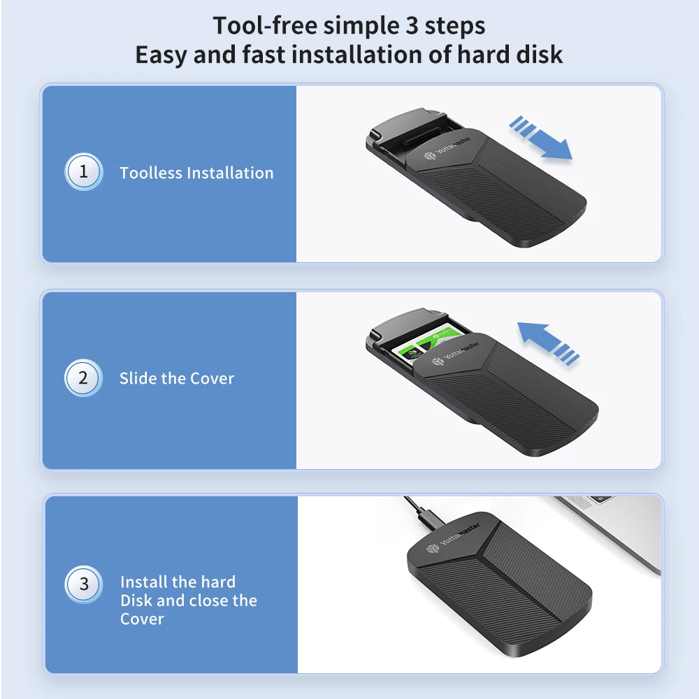 Yottamaster 2.5inch HDD Case USB3.0 5Gbps UASP External Storage HDD Case Support Thickness 7-9.5MM 4TB HDD for PC Laptop