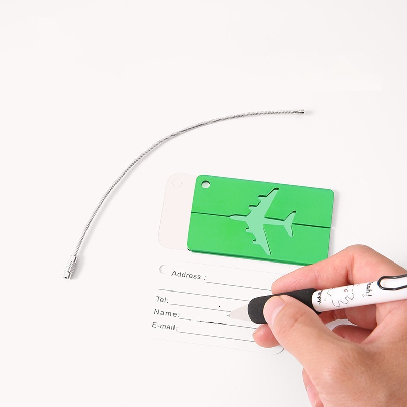 Etiqueta de bagagem de viagem de liga de alumínio, etiqueta de mala, avião com nome, anti-perda, acessórios de viagem de cor sólida