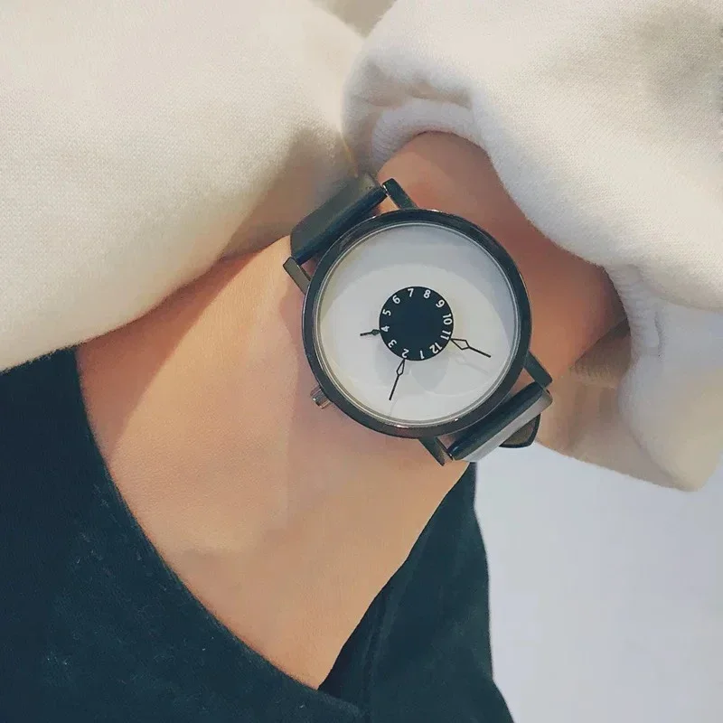 Par de relojes de cuarzo informales, reloj con correa de cuero, reloj de pulsera analógico para mujeres y hombres, reloj con esfera Digital creativa elegante, reloj