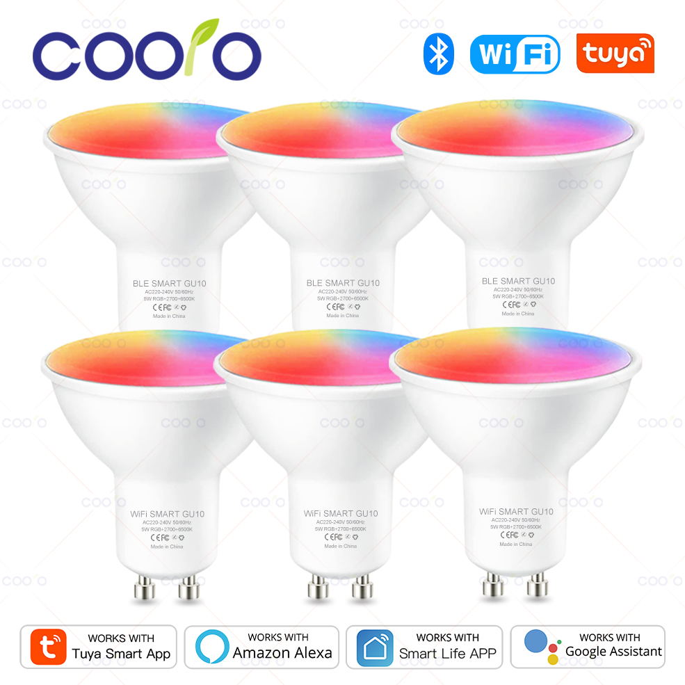 COOLO GU10 Tuya WiFi 스마트 LED 전구 블루투스 디밍 가능 램프 스마트 라이프 App 제어 스포트라이트 전구는 Alexa Google과 함께 작동합니다.