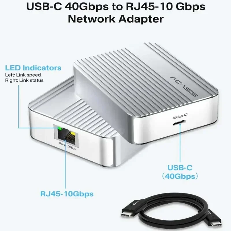 Сетевая карта Acasis 10 Гбит/с, адаптер USB-C к RJ45, обеспечивающий стабильный Интернет для Macbook/Mac Studio PC