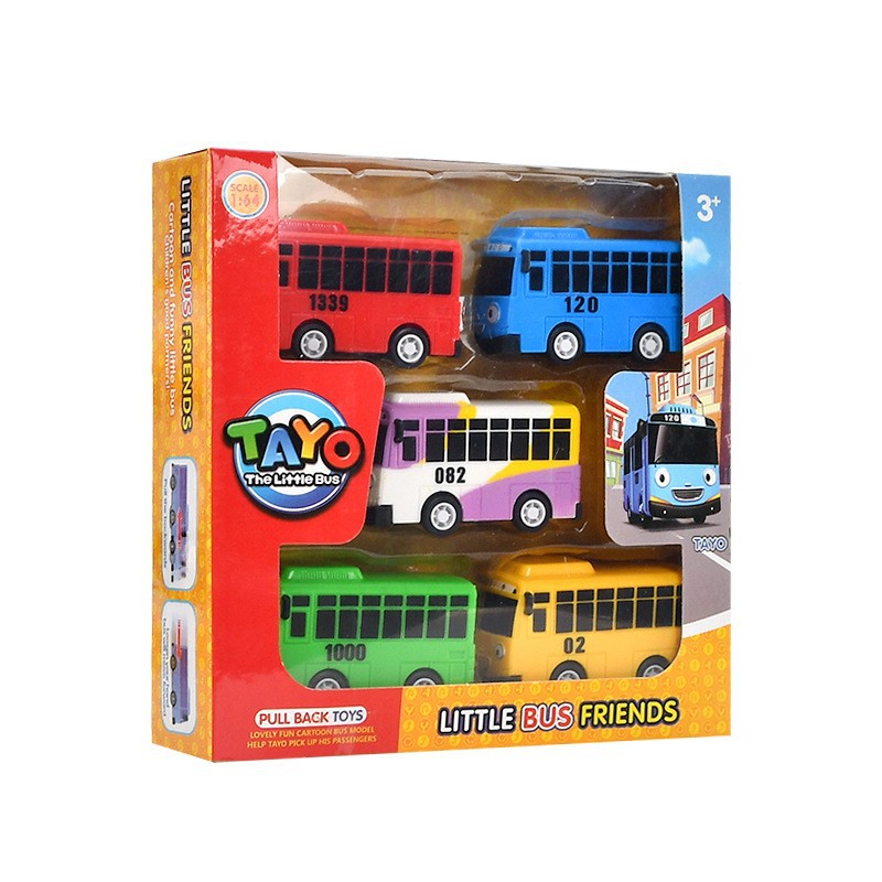 New Tayo Mini Bus Little Bus Toy Set Openable Doors, Slide & Pull Back Toy Bus for Kids