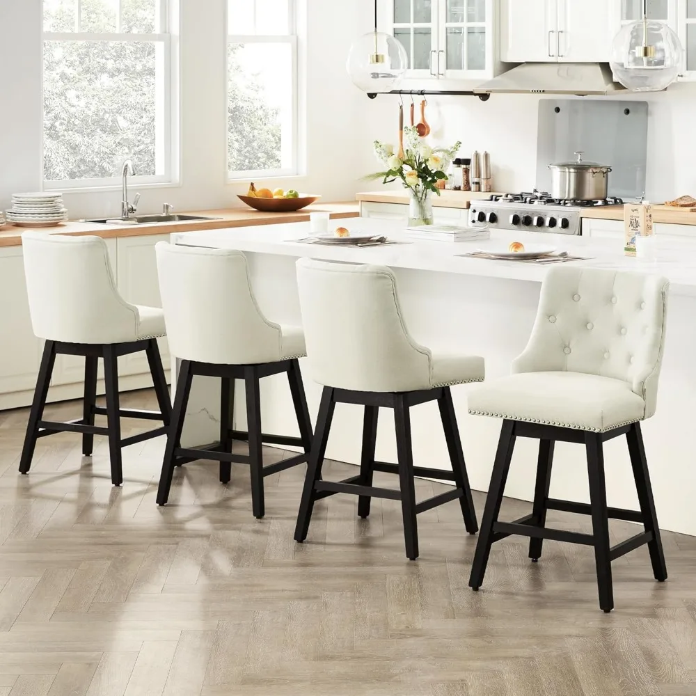 Swivel Bar Stools Counter Height, 26" Upholstered Swivel Counter Stools with Back Set of 4, Modern Kitchen Island Stools with