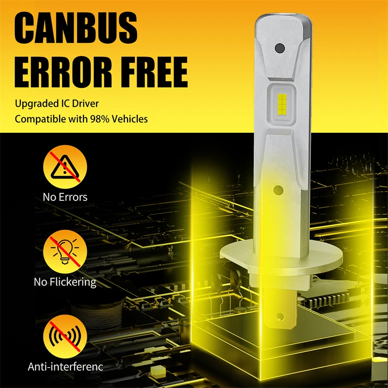 AILEO-LED Lâmpada do farol para lâmpada do carro, design de tamanho mini, design sem fio, plug and play branco, chip CSP 7035, H1, 200W, 10000LM, 6000K, 2pcs