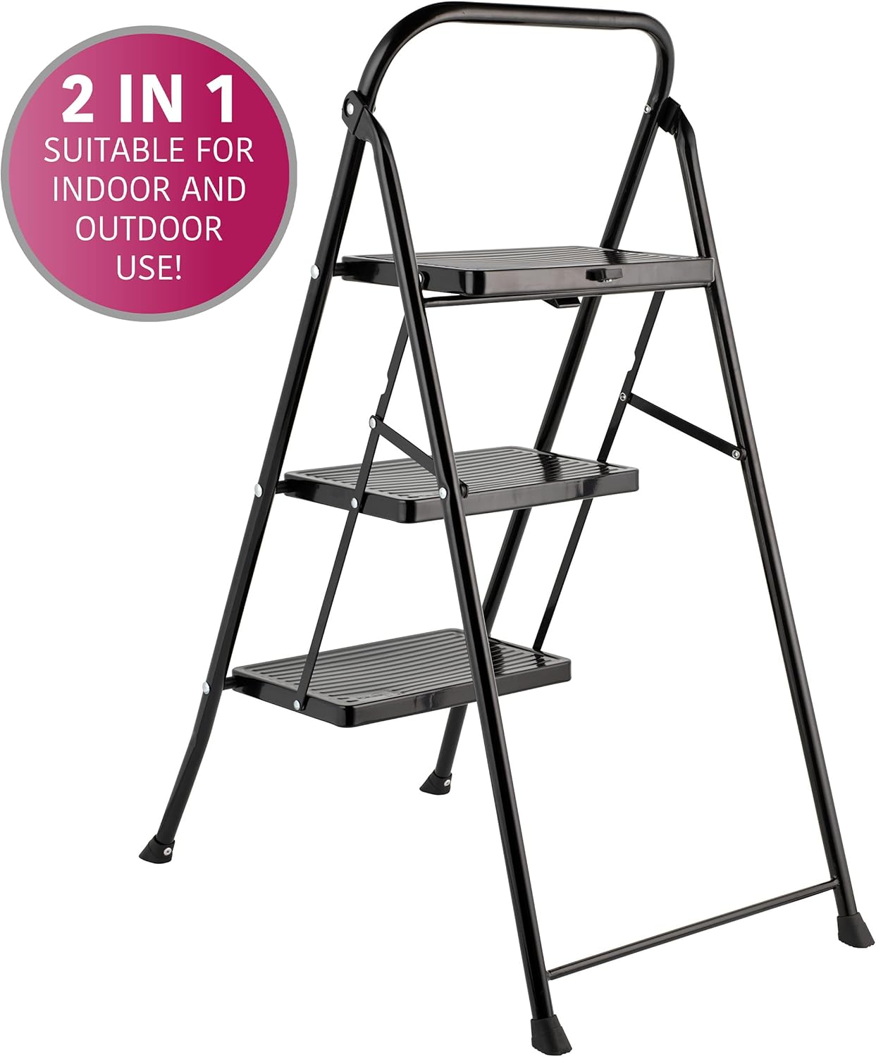 3-stufige Klappbare Stehleiter, R Nejfeste Trittstufen e Fühama, DIY Leiter mit Handlauf, Sicherheitsclip gegen unbeabsichtigte