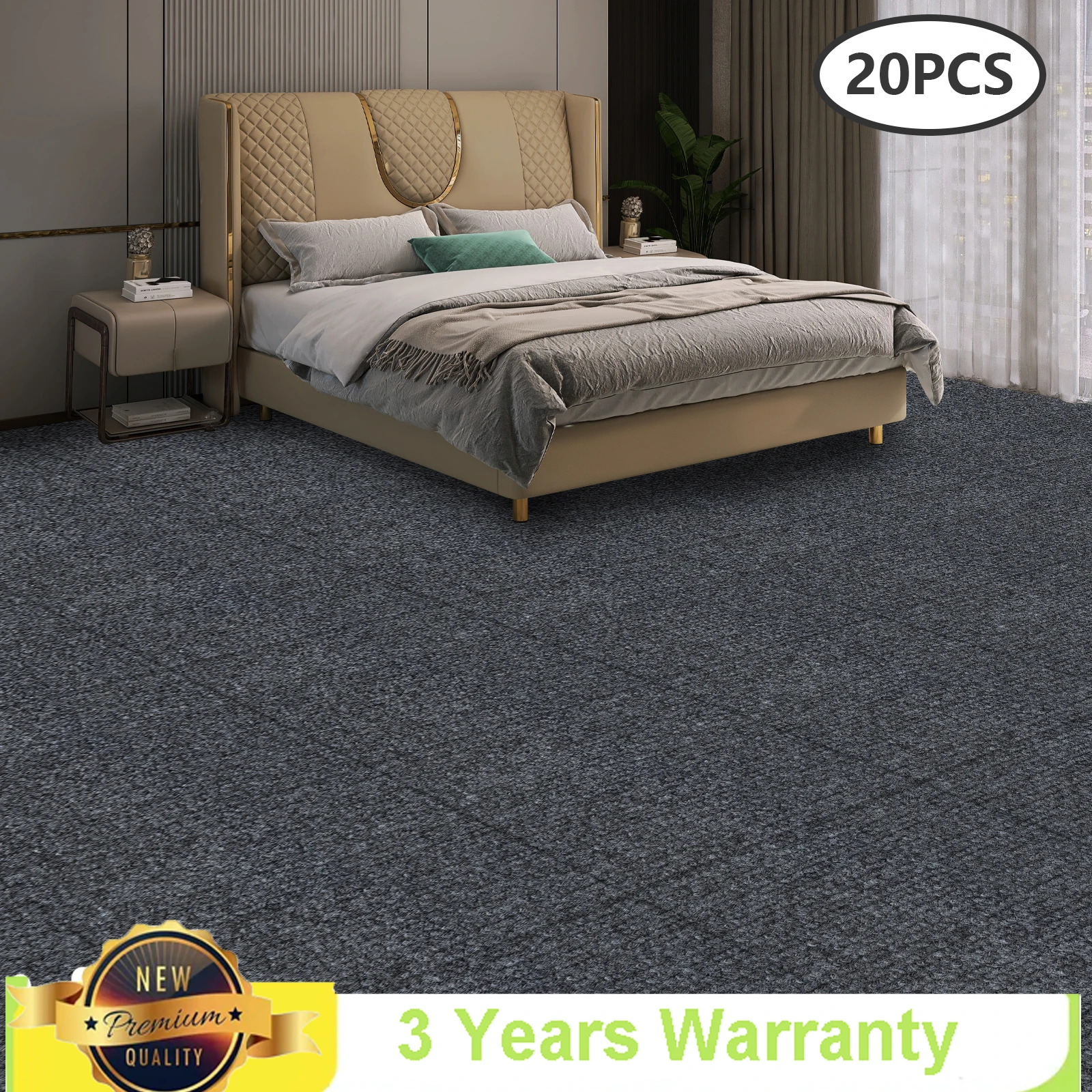 Dark Gray Adsorption Type Self-adhesive Carpet, 20 Pieces Square Flooring Decor Accessories, Non-slip and Noise Reduction Mat