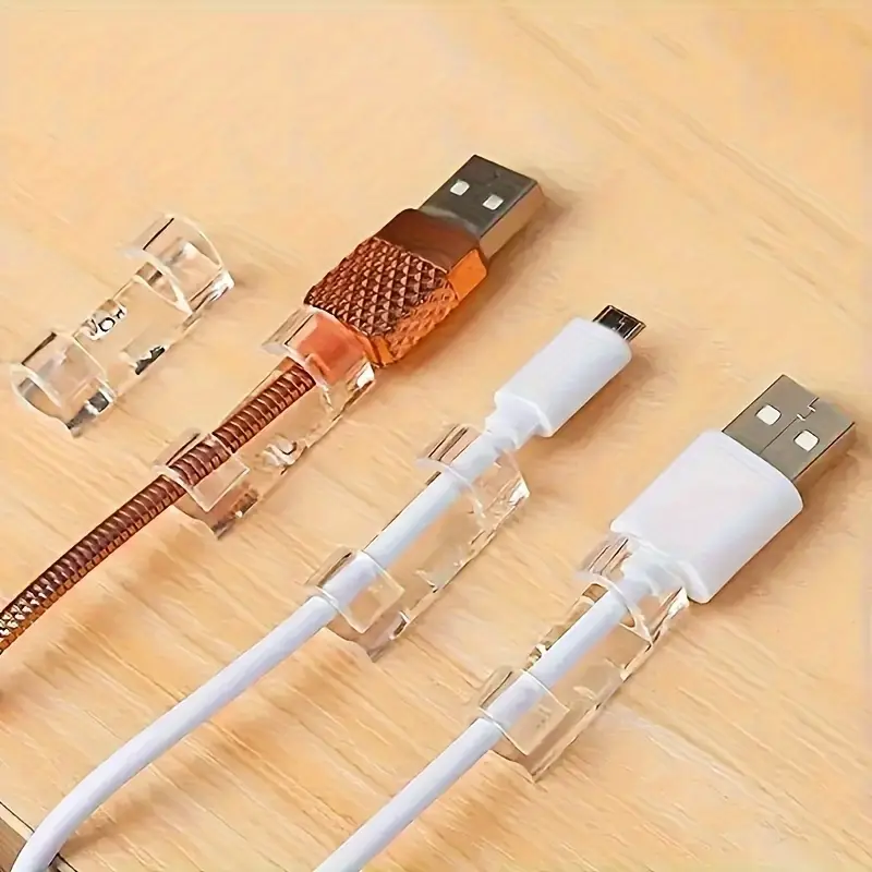 Clear Plastic Cable Clips - Transparent Wire Organizers for Wall & Desk Cable Management, Adhesive Cord Holders