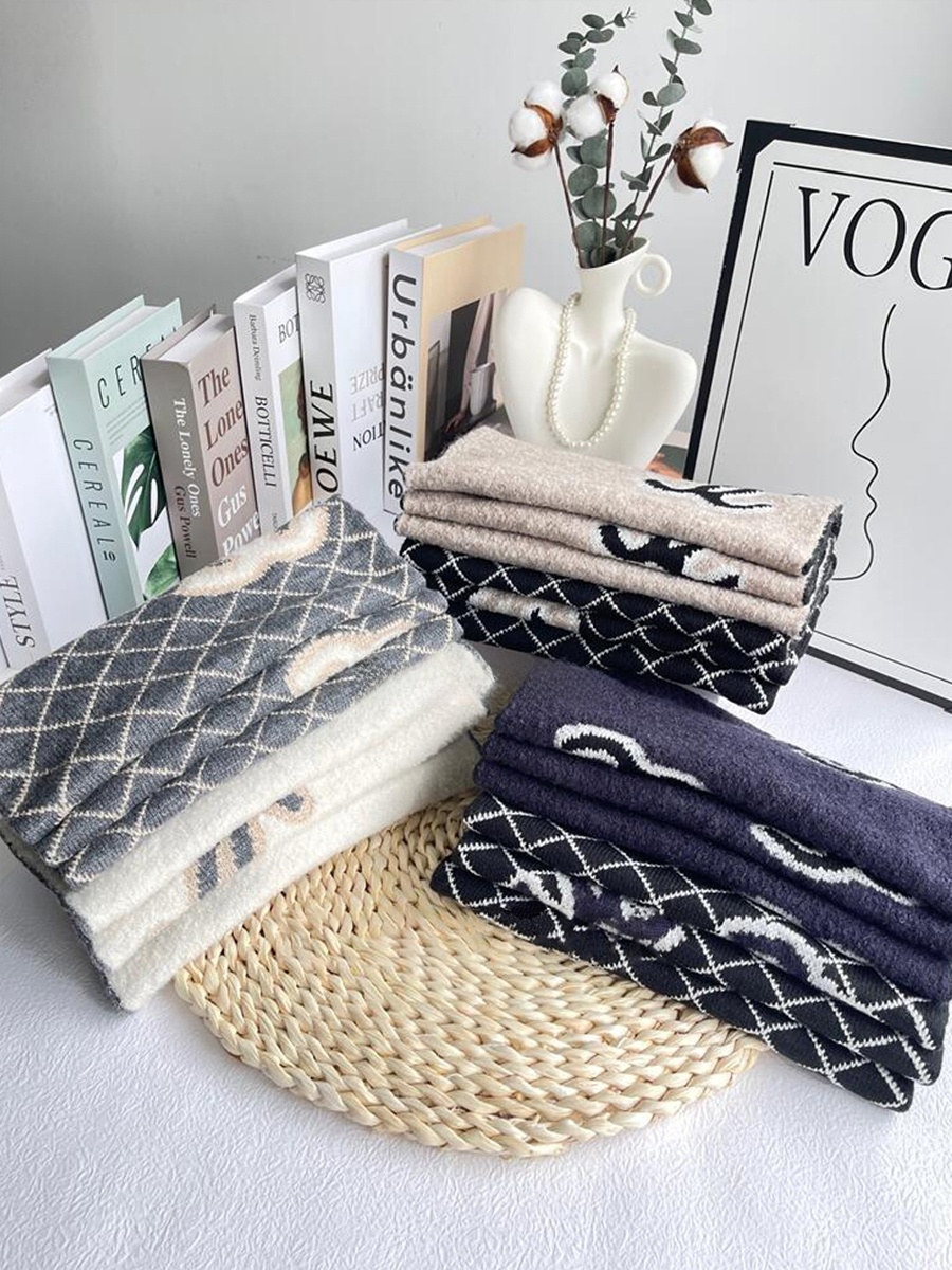 Bufanda De Lana Doble Cara Con Letras Clásica Para Mujer Cálida Bufanda De Cashmere Estilo Coreano De Invierno Rectangular