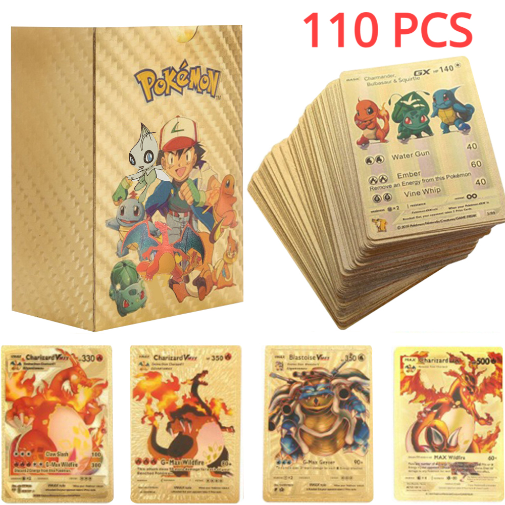 55 Uds Pokemon tarjeta colorida de lámina dorada Charizard Pikachu Arceus diamante Arco Iris inglés francés alemán español VSTAR GX VMAX tarjetas