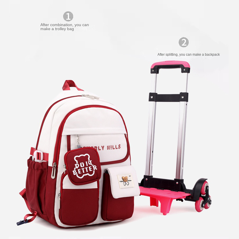 Children School Backpack with Wheels Students School Bags for Girls Trolley Bag Cute Schoolbag Rolling Wheeled Backpack Book Bag