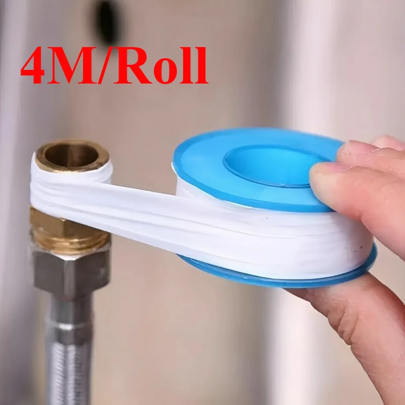 Cinta de tubería de agua de PTFE de 4M, cinta de sellado sin aceite, cinta de sellado de rosca de ajuste, cinta de materia prima de sellado de rosca de tubería blanca, esencial para el hogar
