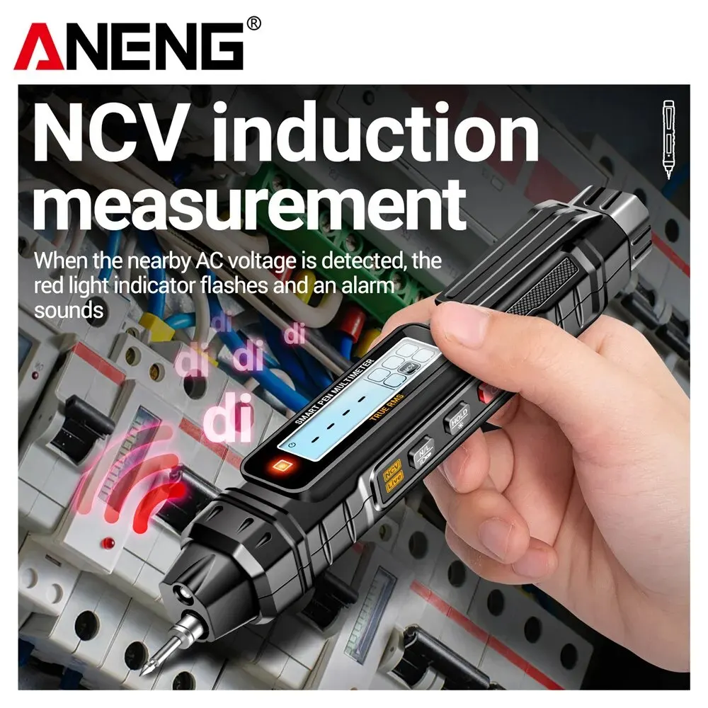 ANENG A3005 Multimetro digitale tipo penna tascabile 4000 conteggi LCD / Cavo di prova schermo anti display senza batteria Vero RMS Nero
