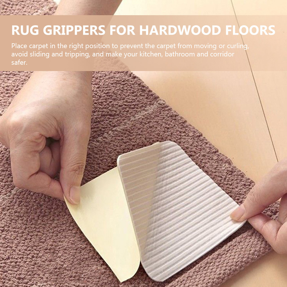 4 Uds. Almohadilla antideslizante para alfombras, cinta para suelos de madera dura, previene el deslizamiento y el rizado, mantiene los alfombras, cinta para alfombras ordenadas