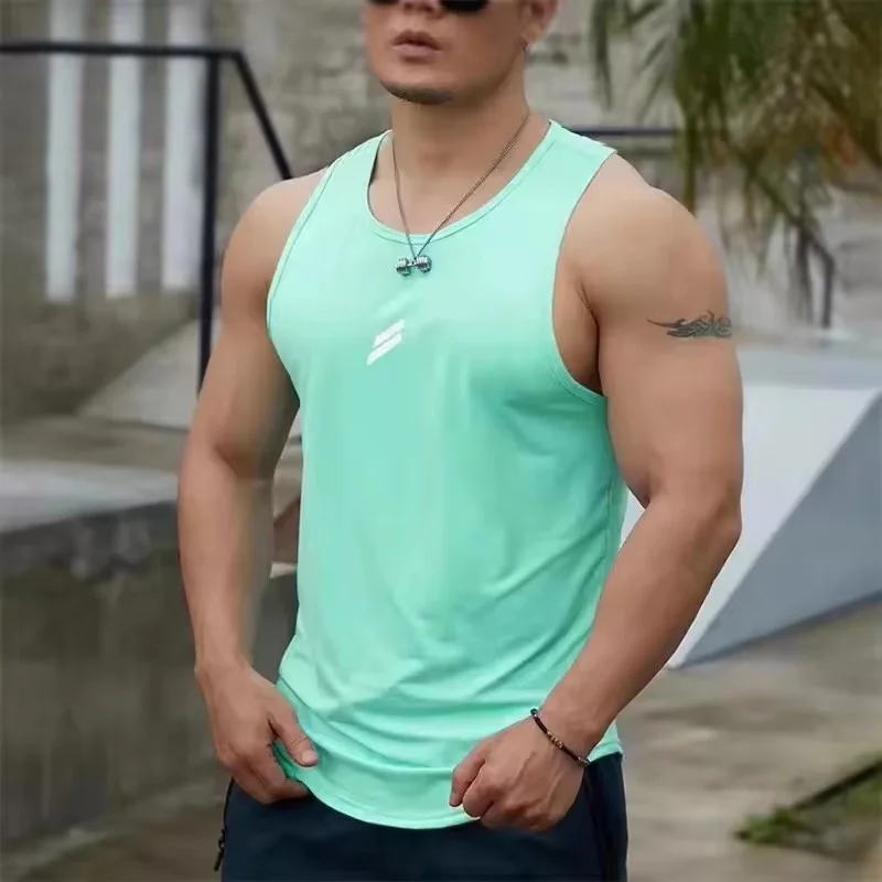 2025 verão regata masculina casual em torno do pescoço malha undershirt camisa esportes fitness topos sem mangas colete de treinamento de secagem rápida