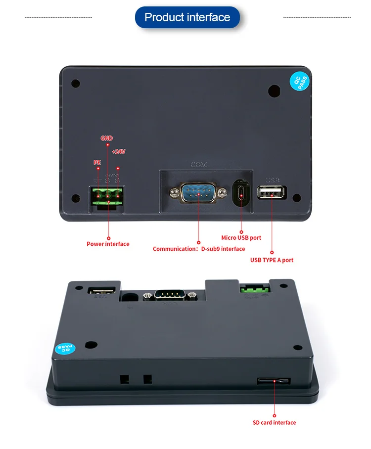 Huaqingjun 4.3 "TFT LCD Touch Screen RS485/232/422 Comunicação DC10-30V Modbus RTU HMI para PLC