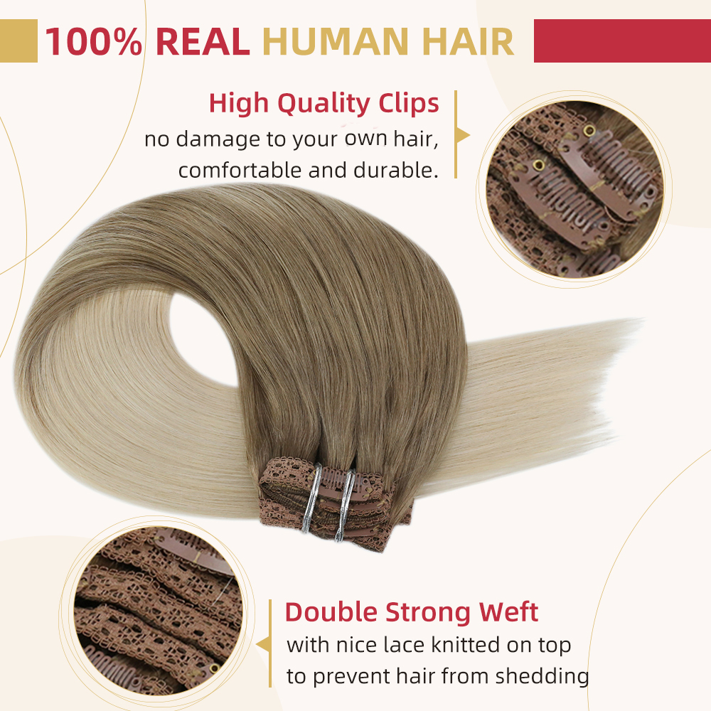 Moresoo pince dans les Extensions de cheveux 100% réel Remy cheveux humains brésilien soyeux Extension de cheveux raides Balayage Extension de cheveux blonds