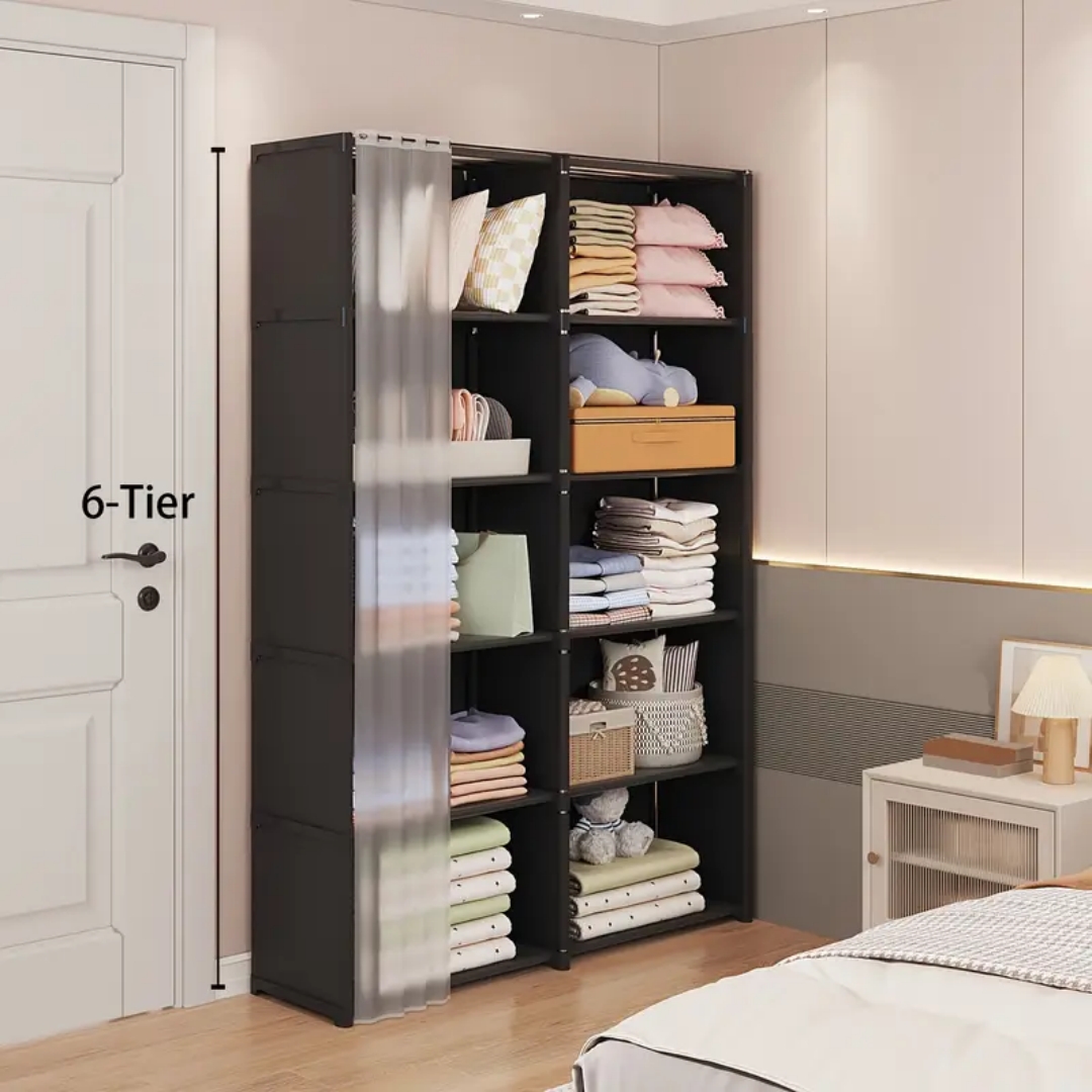 Clothes Wardrobe Closet Dustproof Storage Rack Organizer Container Multi-layers Bedroom Furniture Bookshelf Simple Assembly