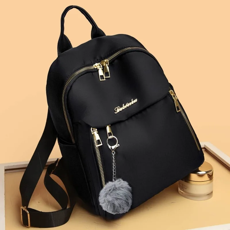 Bolsa casual elegante de nylon para mulheres, mochila de viagem leve, mochila moderna para estudantes universitários com alças duplas.