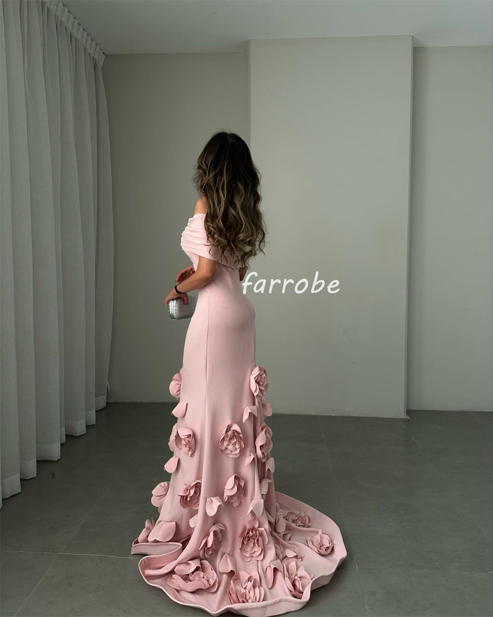 Customized Intricate Jersey Handmade Flower Pleat Mermaid Off-the-shoulder Long Dresses Bespoke Occasion Dresses Exquisite