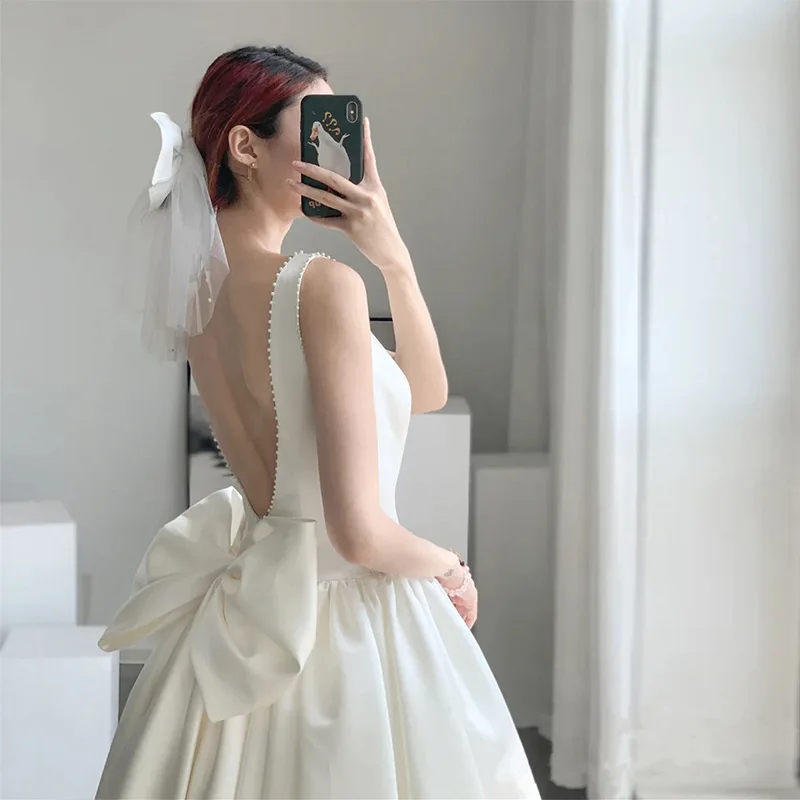 Vestido de novia de satén blanco para mujer, elegante Vestido Midi de noche para graduación, Sexy, largo, fiesta de cumpleaños y graduación, verano 2023