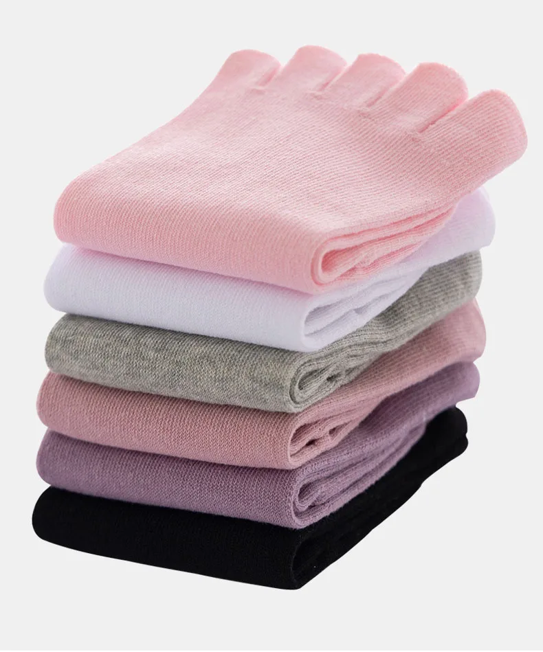 Calcetines de cinco dedos de algodón de Color sólido, calcetines de tubo medio grises y negros, calcetines de mujer, calcetines cálidos y transpirables con cinco dedos para otoño e invierno