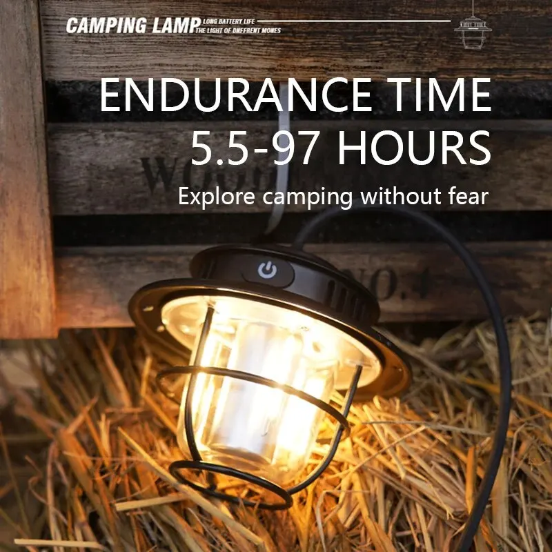 Retro tragbare Campinglaterne, wasserdichtes Notlicht, stufenlos dimmbar, hängende Zeltlampe für Outdoor-Wandern
