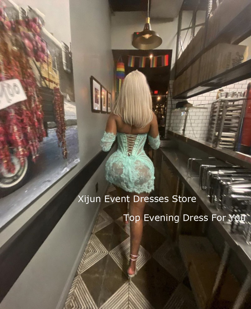 โรแมนติกลูกไม้เซ็กซี่ชุดกระโปรงครึ่งแขนฤดูร้อนชุดราตรีสั้นซาอุดีอาระเบียพิเศษโอกาส Plus ขนาด2022