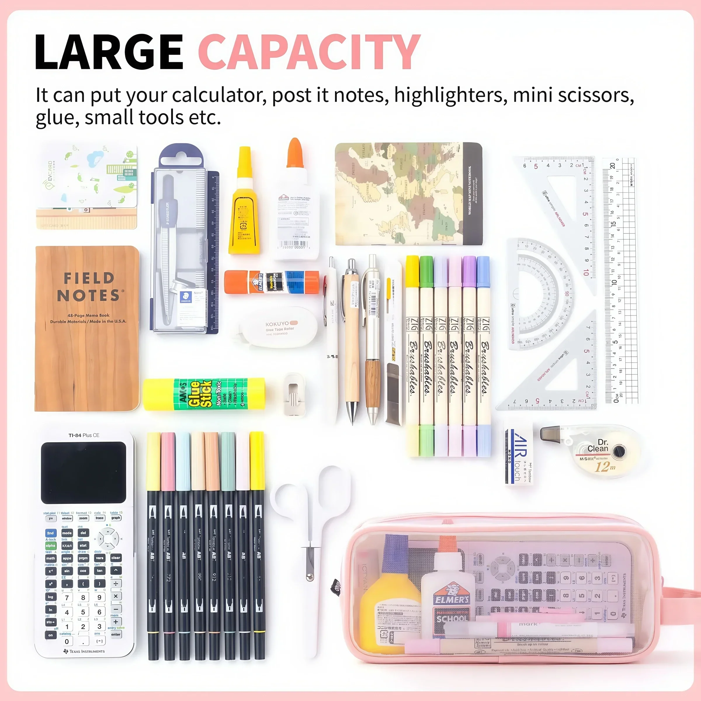 Bleistiftbeutel, doppellagig, transparent, Stiftetui, Kawaii, für Schule, Schreibtisch, Organizer, Federmäppchen, niedliches koreanisches Briefpapier