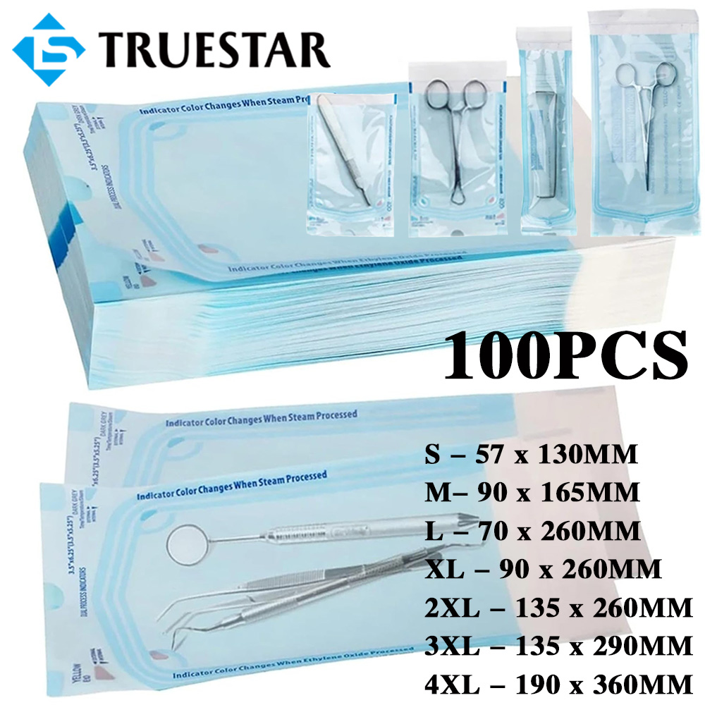 100 шт. самозапечатывающихся стерилизационных пакетов, 7 размеров, одноразовые сумки для дезинфекции ногтей, татуировок, стоматологических инструментов, сумка для хранения