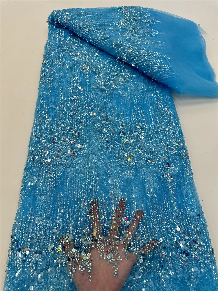 หรูหราสีเหลืองSequinsลูกปัดลูกไม้ผ้าสําหรับงานแต่งงาน 2024 ออกแบบใหม่ภาษาฝรั่งเศสคําแอฟริกันTulleตาข่ายลูกไม้สําหรับชุดราตรี