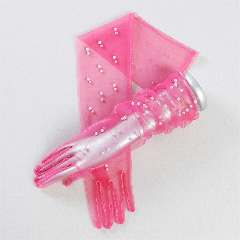 55 cm 투명 웨딩 장갑 진주 긴 팔꿈치 장갑 메쉬 팔 커버 여성 파티 신부 드레스 액세서리 사진 소품