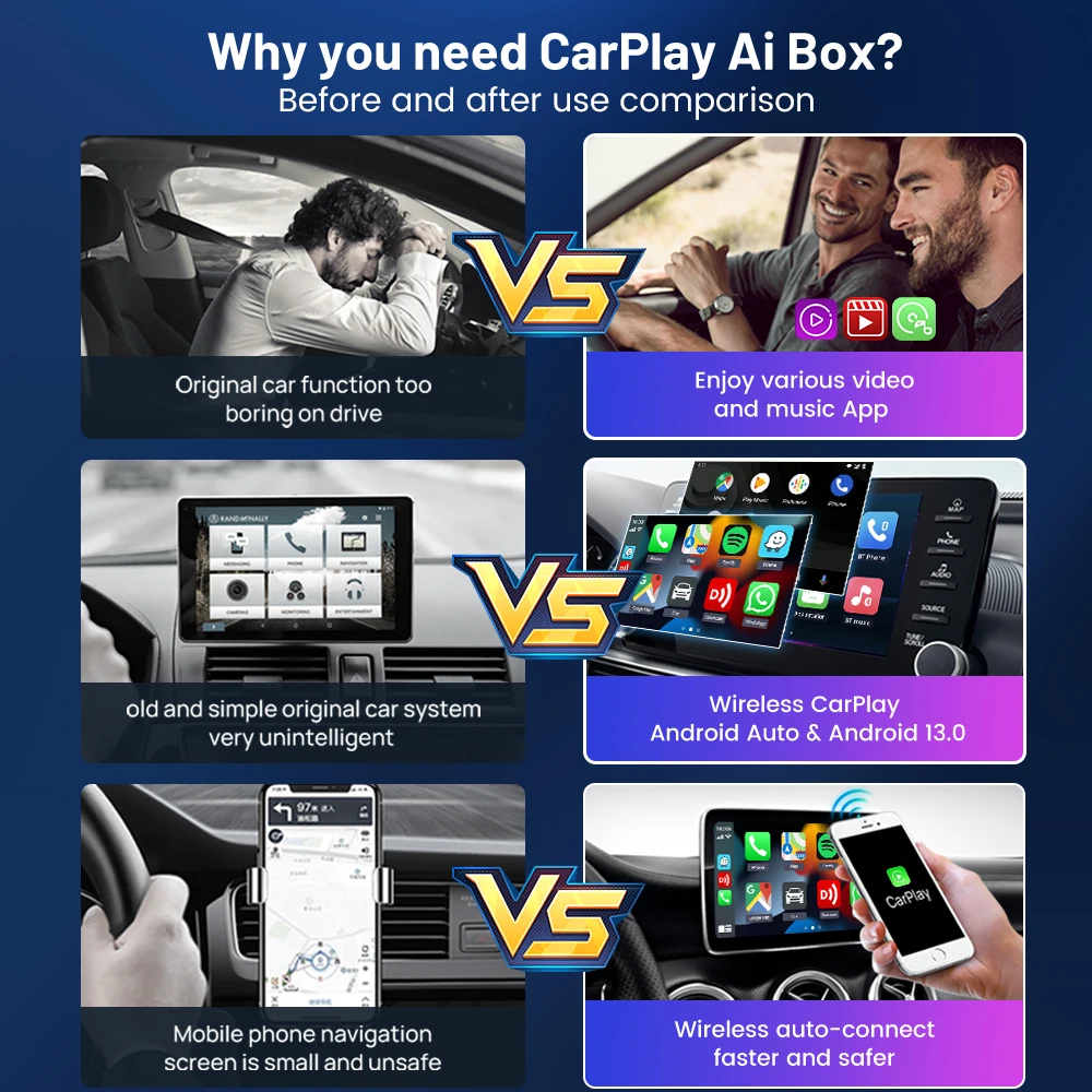 Carlinkit Ai Box Android 13 Led inalámbrico Android Auto y CarPlay Smart Tv Box QCM6225 compatible con Youtube Netflix accesorios de coche