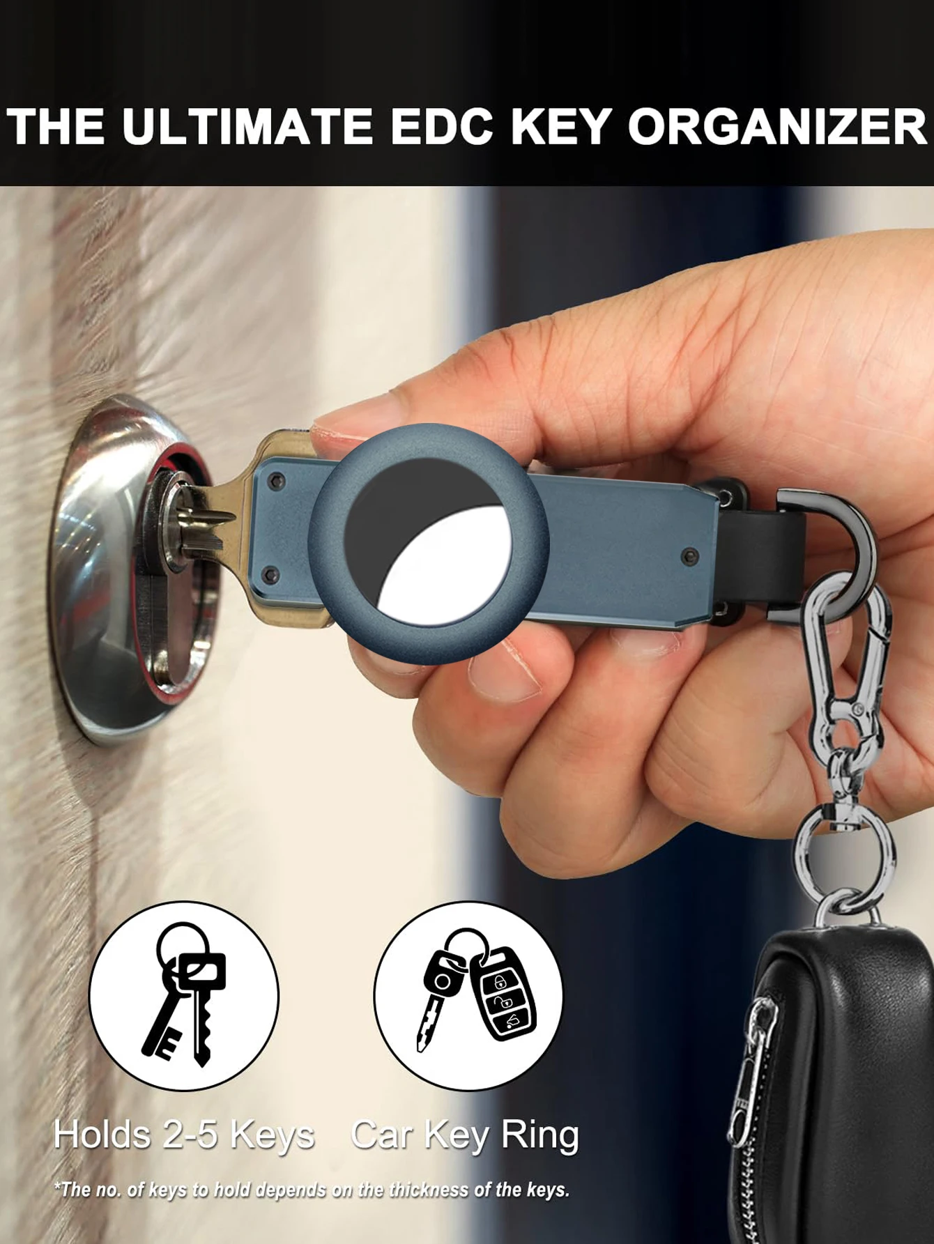 Key Organizer For Men-Compact Metallic Key Holder Minimalist Innovative Keyholder For Airtag Holder | Keychain Secures 2-5 Keys