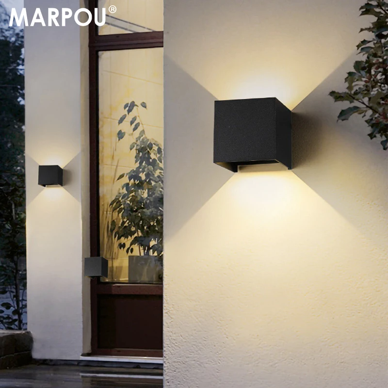 MARPOU LED-Wandleuchte für den Außenbereich/Innenbereich, wasserdicht, IP 65, oberflächenmontierte LED-Wandleuchte nach oben und unten, Veranda, Garten, 9 W, AC 90–260 V