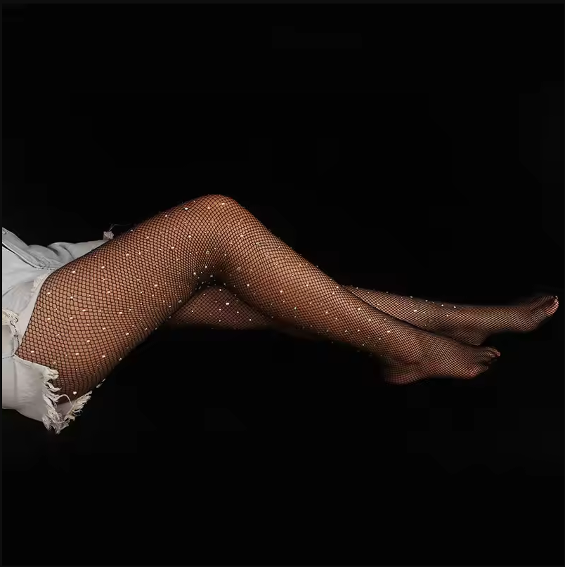 Dames sexy nylon glanzende diamant visnet panty visnet panty meerkleurige strass holle Latin dans panty damescadeau