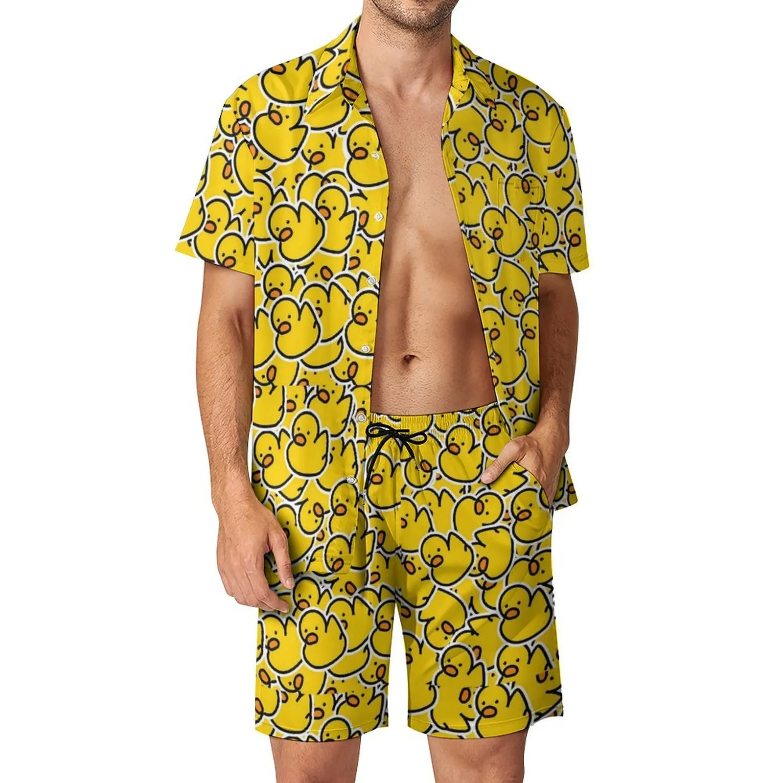 Sommer Gelbe Gummi Ente 3D Druck Männer Hemd Sets Kurzarm Shirt Übergroßen Strand Shorts Streetwear Hawaiian Anzüge Kleidung