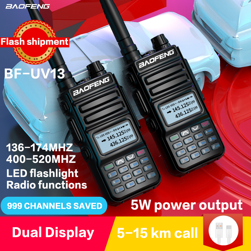 Bộ Đàm Baofeng UV-U13 Mạnh Cầm Tay Thu Phát Không Dây Chống Hú UHF VHF Kép Từ Xa Vô Tuyến Nghiệp Dư UV-5R Hai Chiều Tpye-C Trực Tiếp Charg