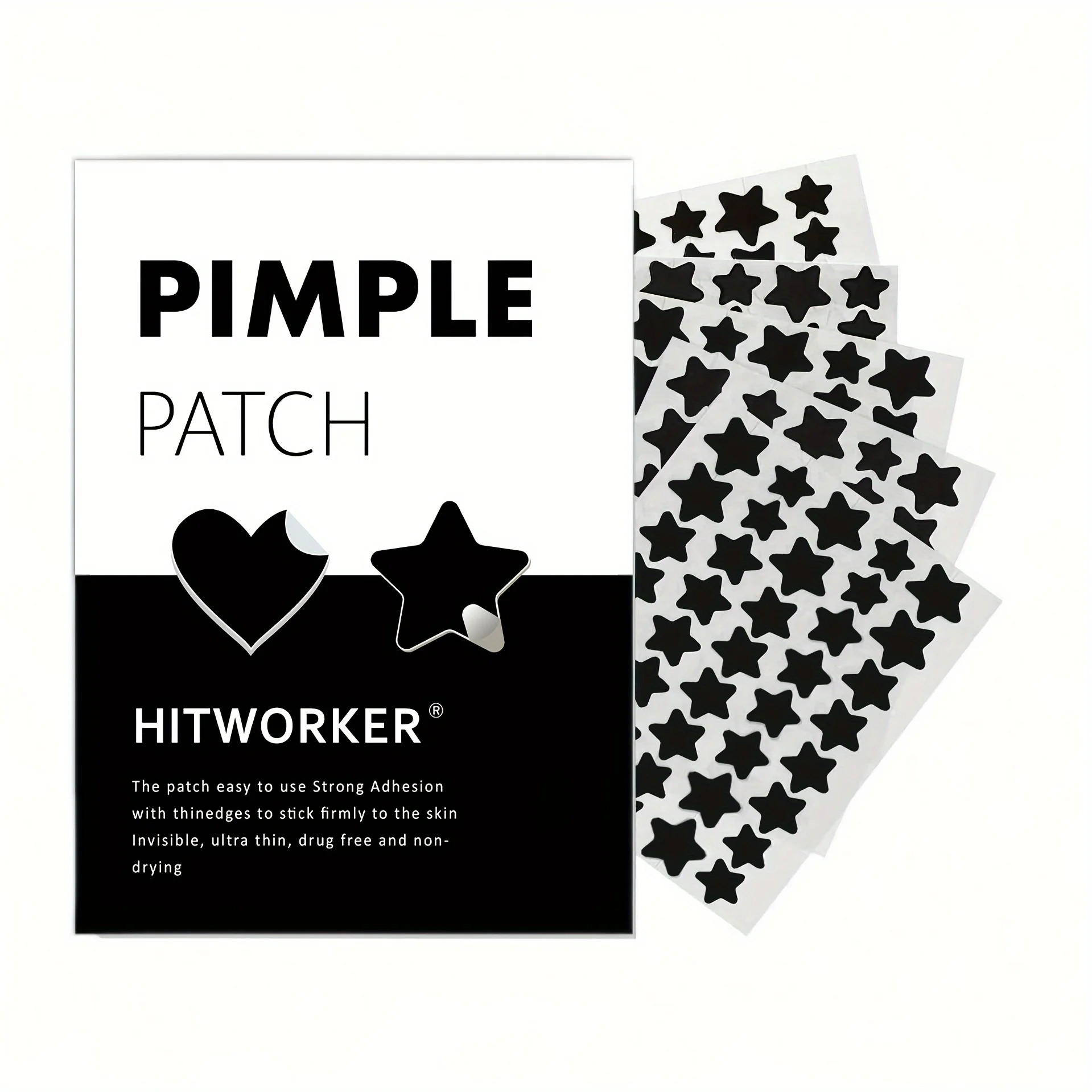 [Pelentes hidrocolóides para zit facial] Patch para acne com 200 contagens, adesivo para espinha, adesivo para cobertura de acne em formato de coração preto, Patche hidrocolóide para acne