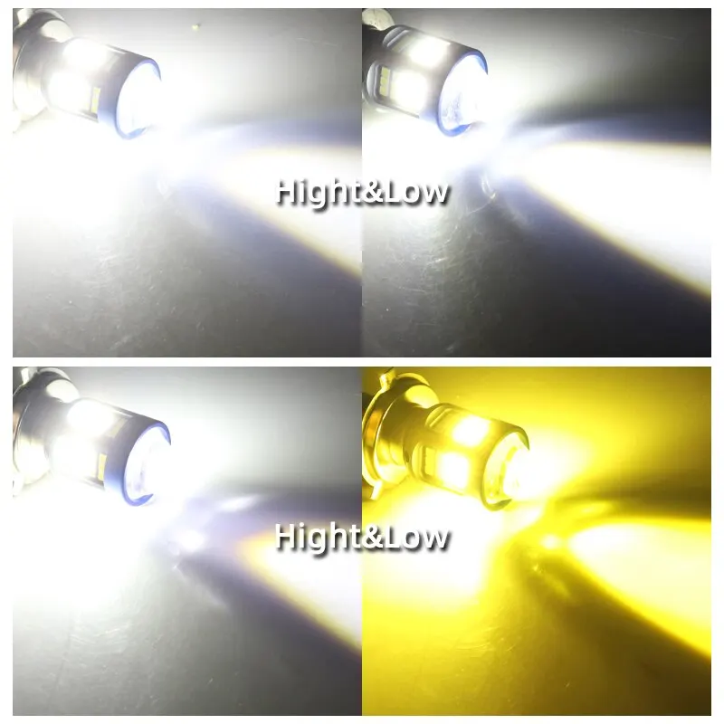 H4 H6หลอดไฟไฟแอลอีดีรถจักรยานยนต์ LED เลนส์ตาปลาชิปสองสีขาวเหลือง CSP ไฟหน้ามอเตอร์ไซค์สกู๊ตเตอร์ไฟตัดหมอก
