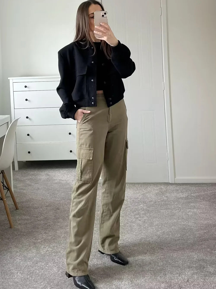 MUJER 2025 Frau Bomber Jacke Weiß Herbst Winter Taste Abgeschnitten Jacken für Frauen Mode Langarm Frauen Mäntel Outer