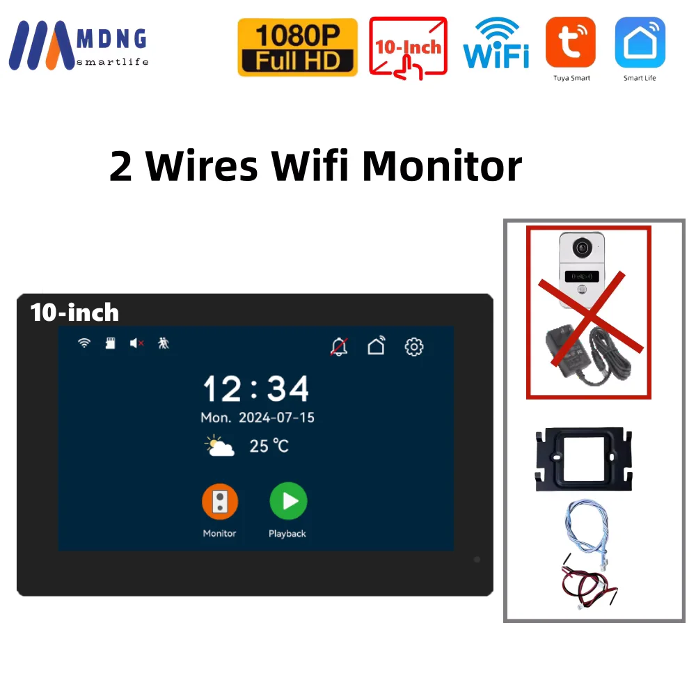 1080P Tuya Smart WIFI Deurbel Camera Appartement Video-intercom 2 Draden 7/10 Inch Draadloze WIFI IPS Touch Monitor 5-in-1 Ontgrendelen