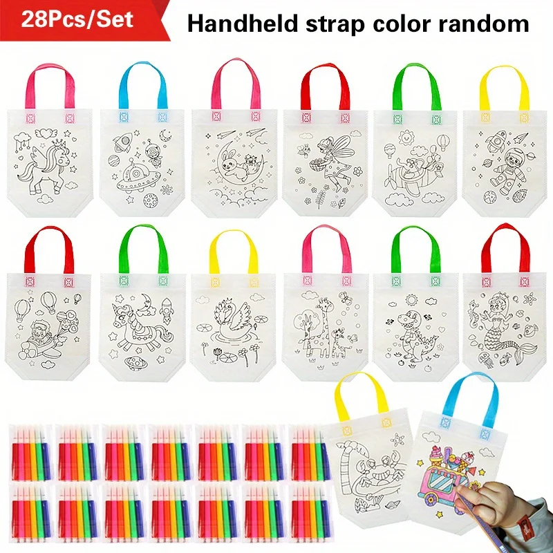 Juego de 28 piezas (14 bolígrafos + 14 bolsas) caja de embalaje de grafiti DIY, con rotuladores de colores, reutilizable, regalo de fiesta de arte animal de carnaval ba
