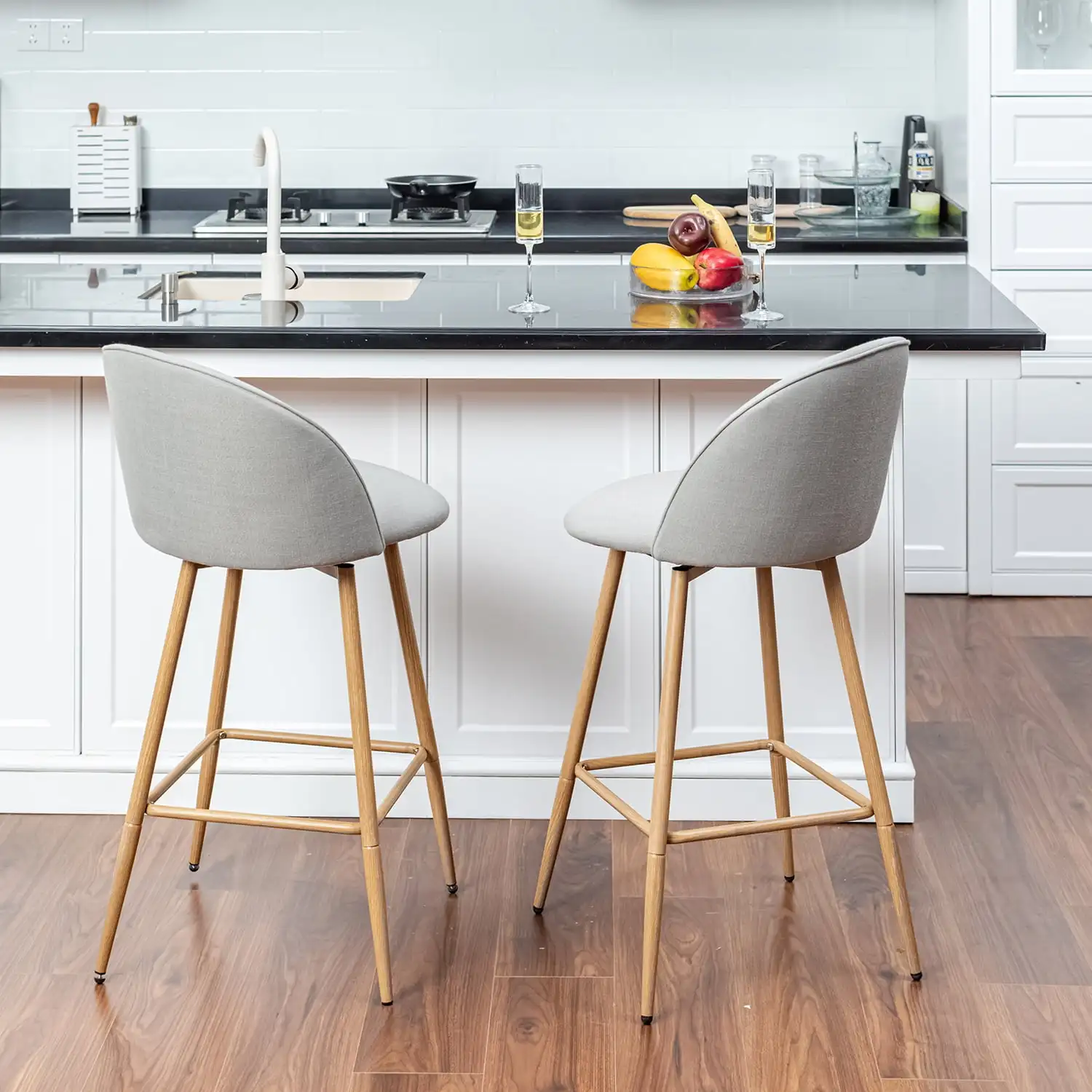 26" Counter Height Bar Stools Set of 2, Swivel Stools for Kitchen Island, Grey