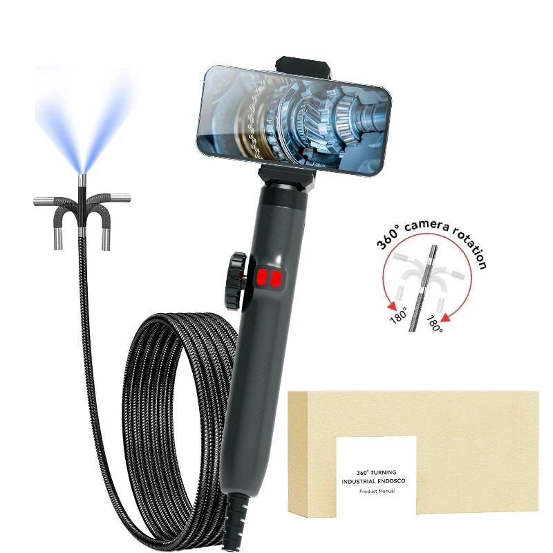 3,9 mm/6,2 mm/8,5 mm 360 °   Telecamera per endoscopio periscopio articolato con luce, endoscopio con telefono Android/iOS