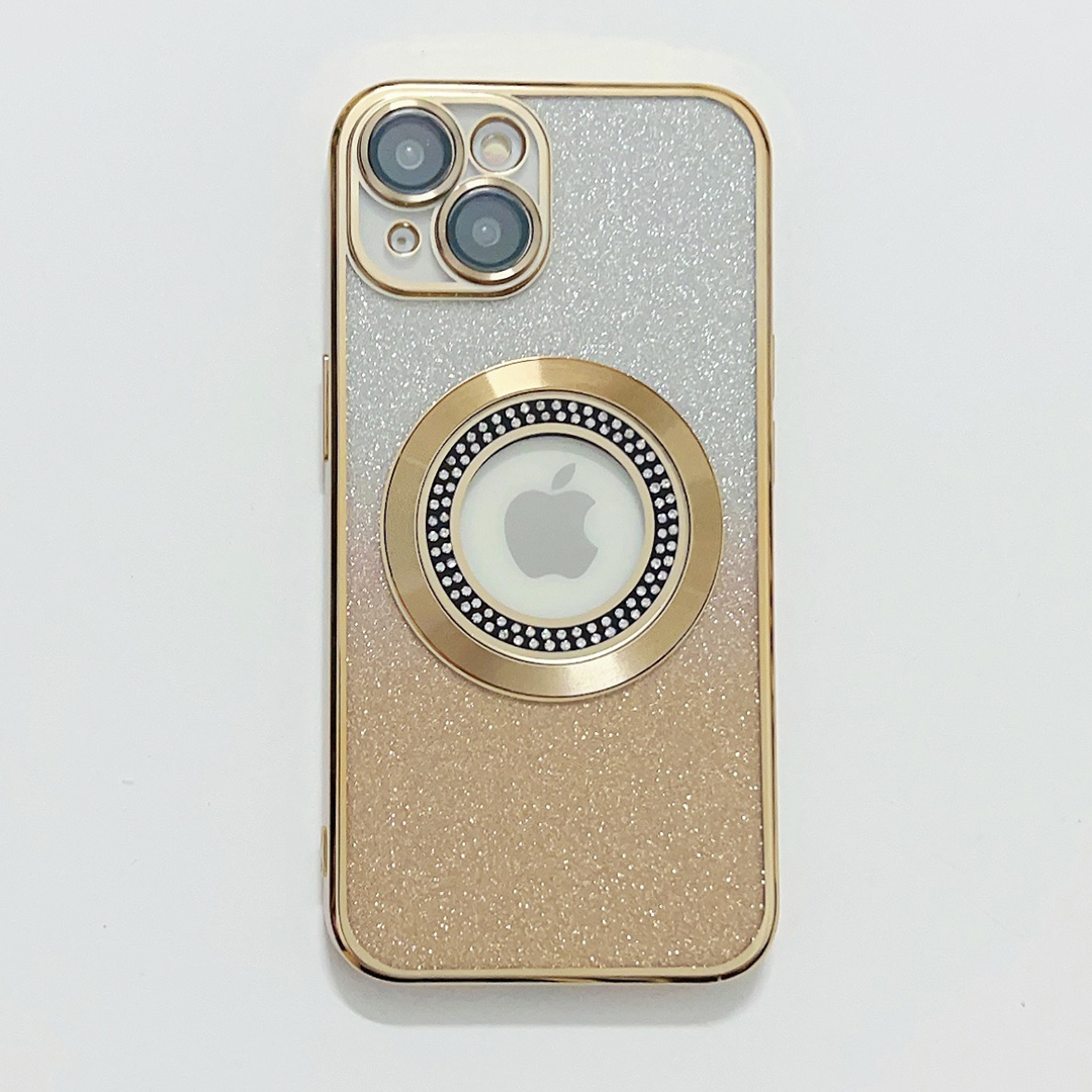 Casing berkilau lubang LOGO berlian mewah untuk iPhone 15 14 Plus 12 11 13 Pro Max Plating bening untuk Magsafe penutup tahan guncangan magnetik
