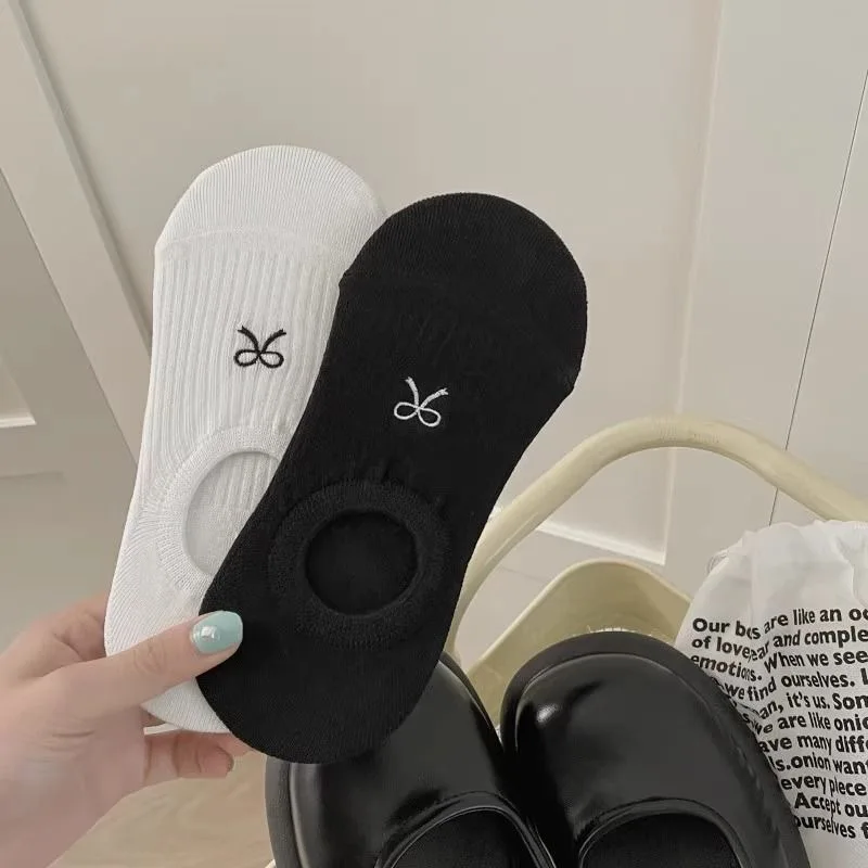 5 pares de calcetines tobilleros para mujer, calcetines informales con estampado de lazo, transpirables, antideslizantes, con tacón, estilo coreano, Instagram